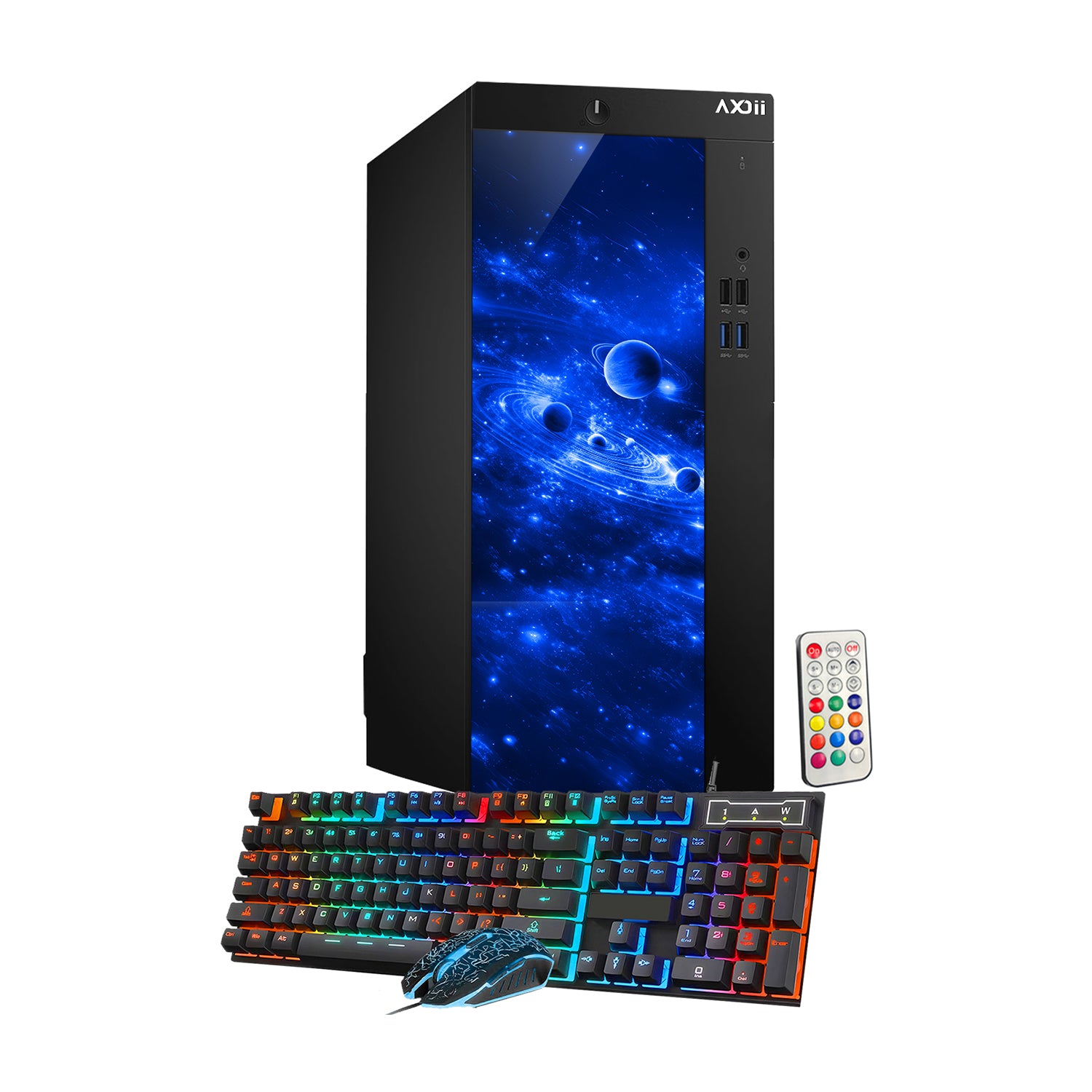 AXOII Custom RGB Desktop PC, Intel Core i5/i7 - 6th Gen Processor, 24-Inch FHD Monitor, 8GB - 16GB RAM, 256GB - 512GB SSD, Wi-Fi, Bluetooth - Windows 11 Pro