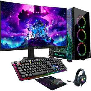 HAJAAN CYCLONIA Gaming PC Desktop Computer - 24 Inch Gaming Monitor - AMD Ryzen 7 Processor, GeForce RTX 4060 8GB/ 3060 12GB GDDR6 GPU, 16GB - 32GB DDR4 RAM, 512GB - 2TB NVMe SSD, Windows 11 Pro