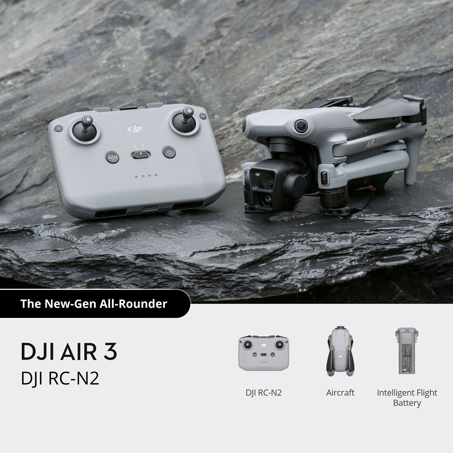 DJI Air 3 (DJI RC-N2) Drone, Wide-Angle 4K/60fps HDR, 46-Minutes Max Flight Time, Under 720 g, Distance up to 32 Km, Wi-Fi / Bluetooth 5.2 - (CP.MA.00000691.01)