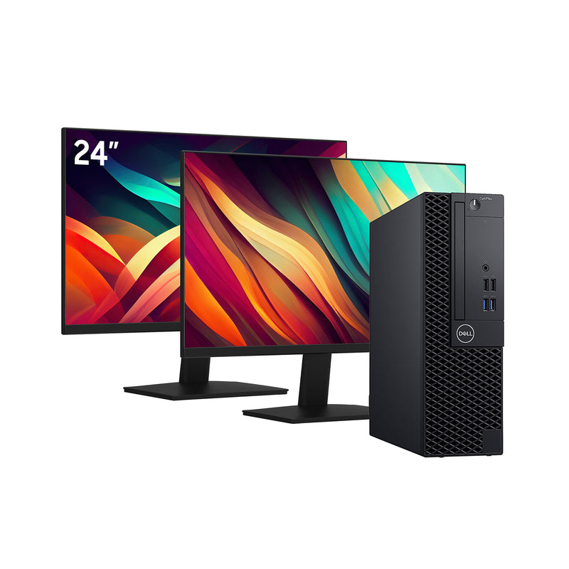 Dell Optiplex SFF Computer PC - Intel Core i7 - 8th Gen Up to 4.60 GHz Processor, 16GB DDR4 RAM, 256GB - 512GB SSD + 500GB HDD, Windows 11Pro, Dual New 24/27 inch FHD Monitor - Refurbished