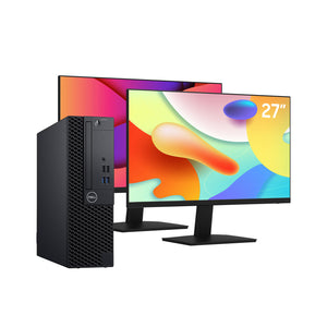 Dell Optiplex SFF Computer PC - Intel Core i7 - 8th Gen Up to 4.60 GHz Processor, 16GB DDR4 RAM, 256GB - 512GB SSD + 500GB HDD, Windows 11Pro, Dual New 24/27 inch FHD Monitor - Refurbished