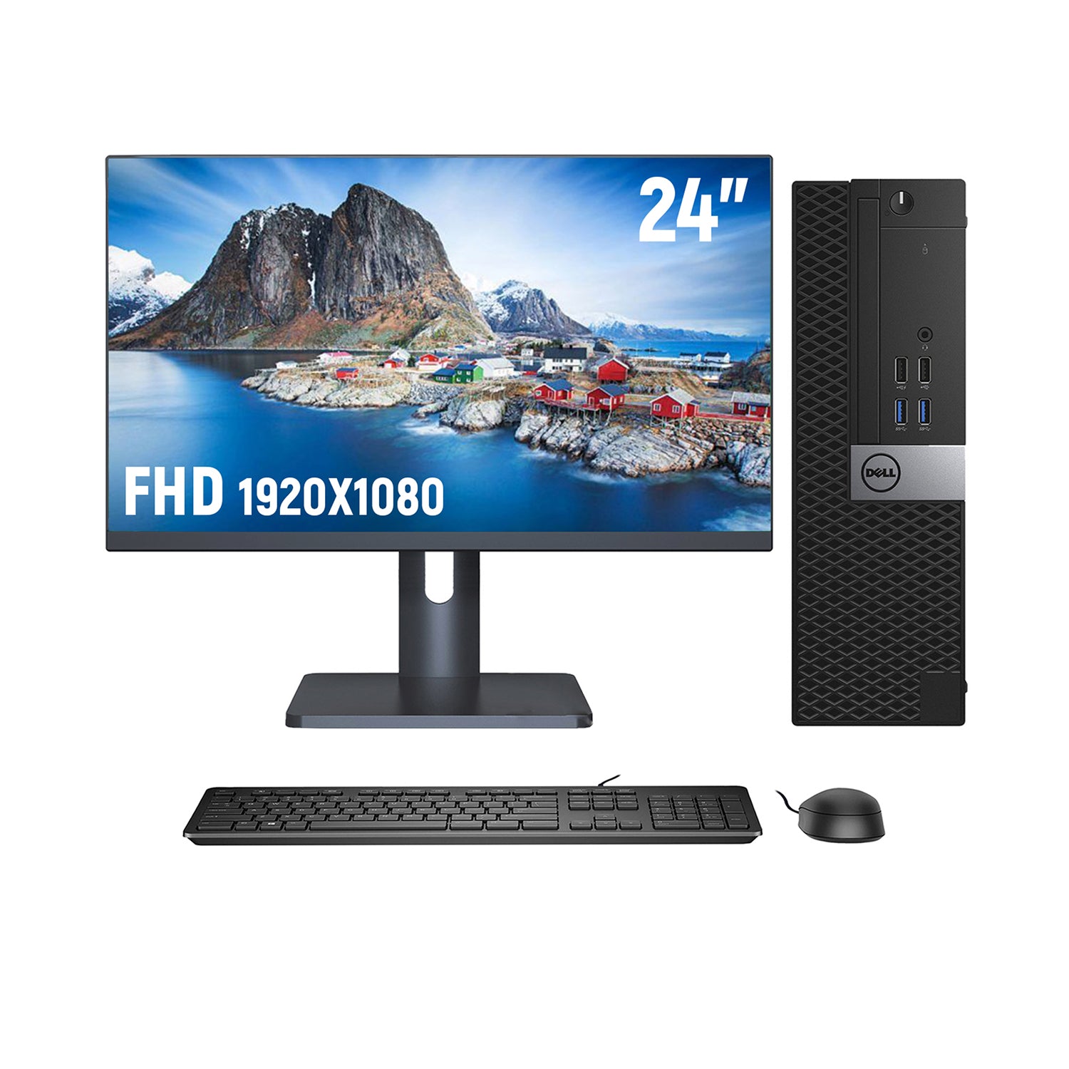 Desktop PC Dell OptiPlex SFF Computer (Intel Core i7 up to 4.00 GHz Processor| 16GB - 32GB DDR4 RAM| 256GB -2TB SSD| Windows 10 Pro| New 24 inch FHD Monitor| HDMI| WIFI) - Refurbished