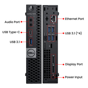 Dell OptiPlex 7070 Tiny Desktop Computer PC, Intel Core i7 - 9th Gen up to 4.30 GHz Processor, 16GB - 32GB DDR4 RAM, 512GB - 2TB SSD, Windows 11 Pro, Wireless Keyboard and Mouse - Refurbished