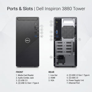 Dell Inspiron 3880 Desktop Tower Computer | Intel Core i5/i7 - 10th Gen Processor | 16GB DDR4 RAM | 512GB NVMe SSD | Windows 11 Pro | Refurbished