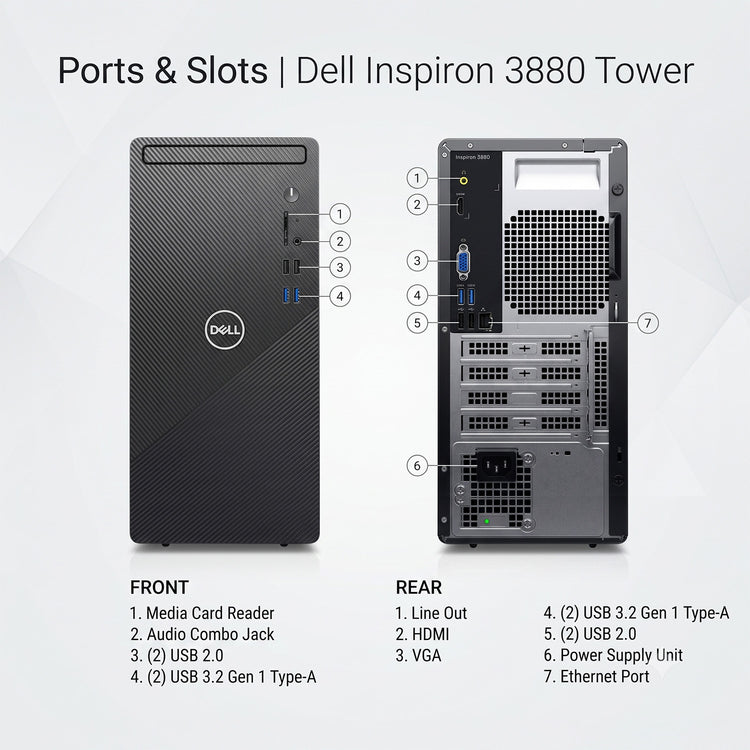 Dell Inspiron 3880 Desktop Tower Computer | Intel Core i5/i7 - 10th Gen Processor | 16GB DDR4 RAM | 512GB NVMe SSD | Windows 11 Pro | Refurbished