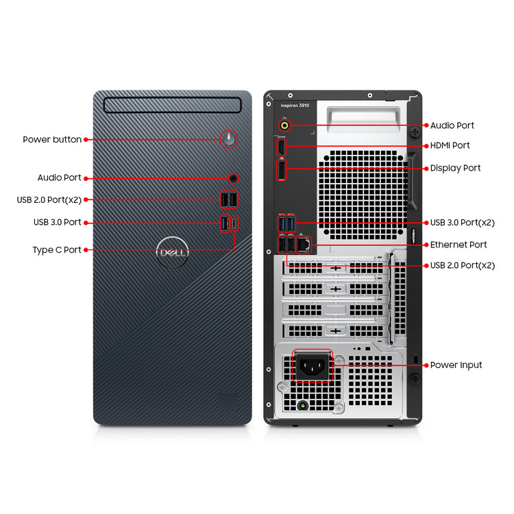 Dell Inspiron 3910 Tower Desktop PC | Intel Core i3 - 12th Gen Hexa-Core | 16GB DDR4 RAM | 256GB NVMe SSD | Windows 11 Pro | WiFi | Wireless Keyboard & Mouse - Refurbished