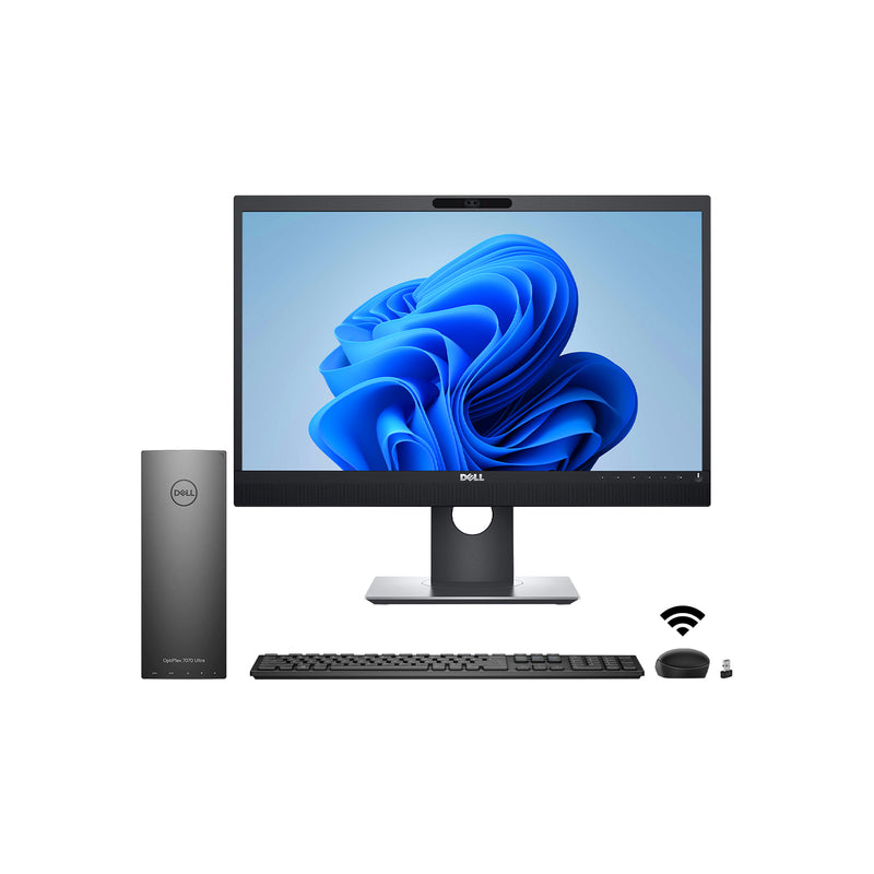 Dell OptiPlex 7070 UFF Desktop Computer With Dell 24-inch FHD Monitor for Video Conferencing - Intel Core i5-8265U / 8th Gen Up to 3.90 GHz Processor, 16GB DDR4 RAM, 256GB NVMe SSD, Windows 11 Pro - Refurbished