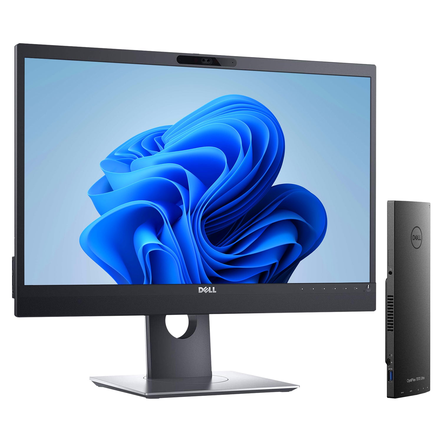 Dell OptiPlex 7070 UFF Desktop Computer With Dell 24-inch FHD Monitor for Video Conferencing - Intel Core i5-8265U / 8th Gen Up to 3.90 GHz Processor, 16GB DDR4 RAM, 256GB NVMe SSD, Windows 11 Pro - Refurbished