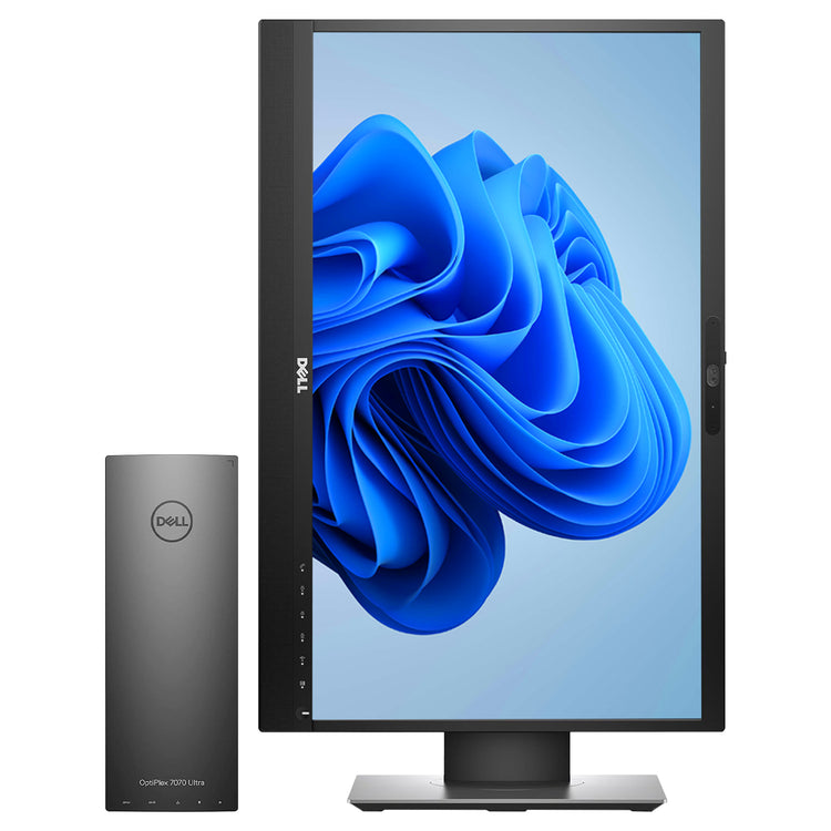 Dell OptiPlex 7070 UFF Desktop Computer With Dell 24-inch FHD Monitor for Video Conferencing - Intel Core i5-8265U / 8th Gen Up to 3.90 GHz Processor, 16GB DDR4 RAM, 256GB NVMe SSD, Windows 11 Pro - Refurbished