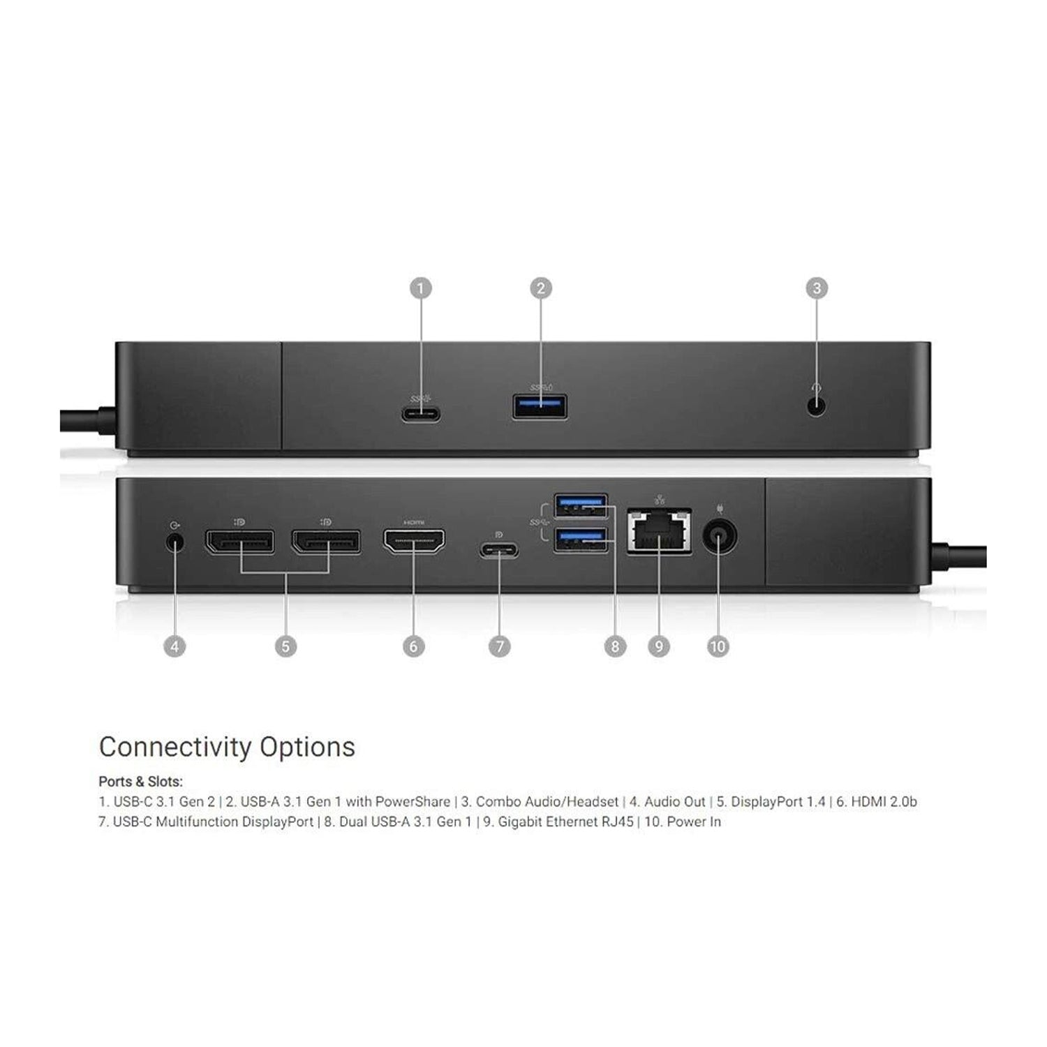 Dell WD19 120W Docking Station (with 90W Power Delivery) USB-C, HDMI, Dual DisplayPort - Refurbished (Black)