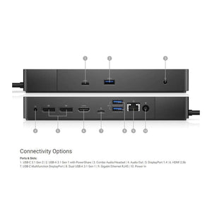 Dell WD19 120W Docking Station (with 90W Power Delivery) USB-C, HDMI, Dual DisplayPort - Refurbished (Black)