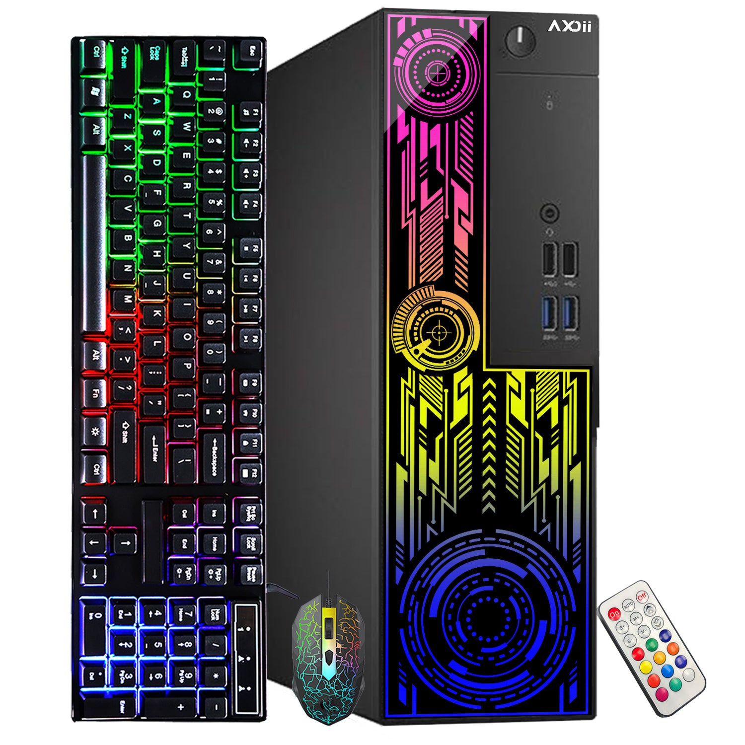 AXOII ELECTRA RGB Desktop PC - Intel Core I5 - 8th Gen Up to 4.10 GHz Processor, AMD / GeForce Graphics Card, 16GB DDR4 RAM, 256GB NVMe + 1TB HDD, Gaming Keyboard & Mouse - Windows 11 Pro