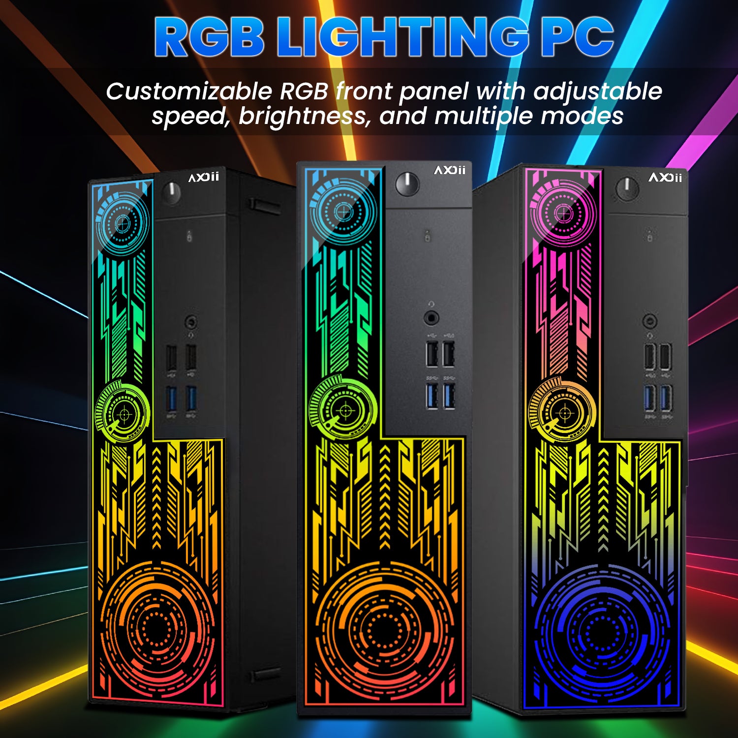 AXOII Electra Gaming Desktop PC, Intel Core i7 Processor, Graphics Card - AMD RX 550 / GT1030, 16GB DDR4 RAM, 512GB - 1TB NVMe SSD, 24/27 Inch FHD Monitor, Bluetooth - Windows 11 Pro