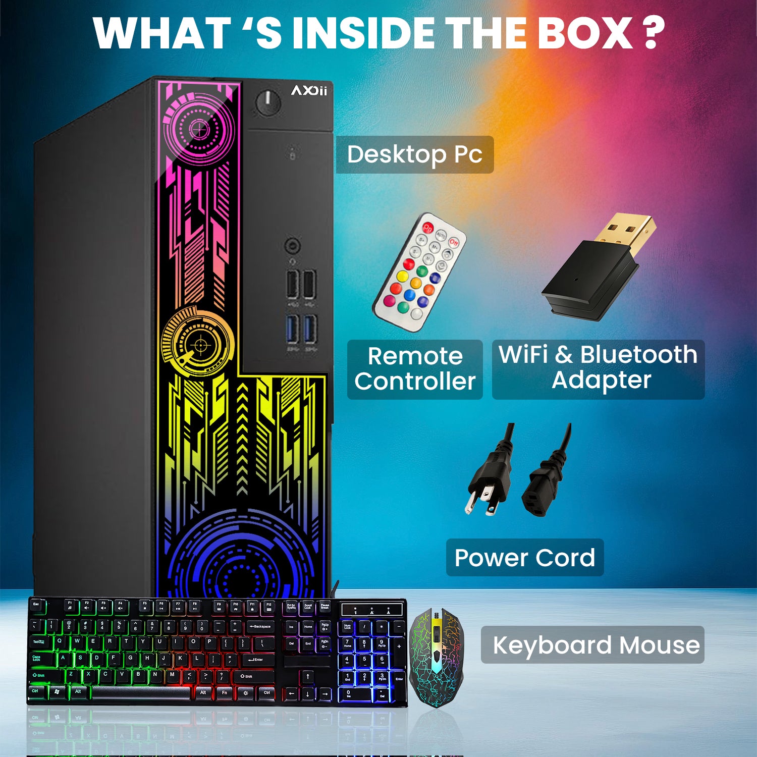AXOII ELECTRA RGB Desktop PC - Intel Core I5 - 8th Gen Up to 4.10 GHz Processor, AMD / GeForce Graphics Card, 16GB DDR4 RAM, 256GB NVMe + 1TB HDD, Gaming Keyboard & Mouse - Windows 11 Pro