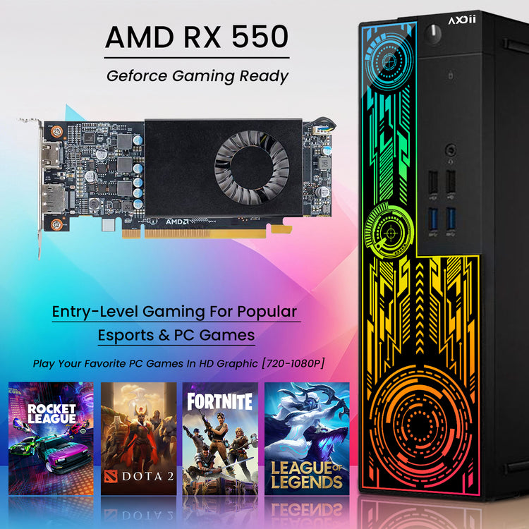 AXOII Electra Gaming PC, Intel Core i7 Processor, Graphics Card - AMD RX 550 / GT1030, 16GB DDR4 RAM, 512GB SSD, 24 Inch FHD Monitor, Headset / Speaker - Windows 11 Pro