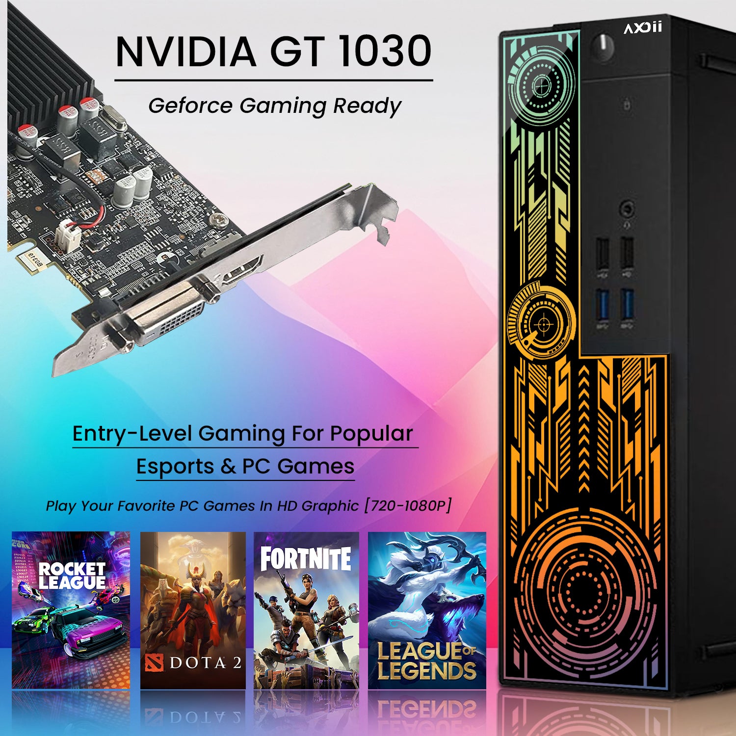 AXOII Electra Gaming PC, Intel Core i7 Processor, Graphics Card - AMD RX 550 / GT1030, 16GB DDR4 RAM, 512GB SSD, 24 Inch FHD Monitor, Headset / Speaker - Windows 11 Pro