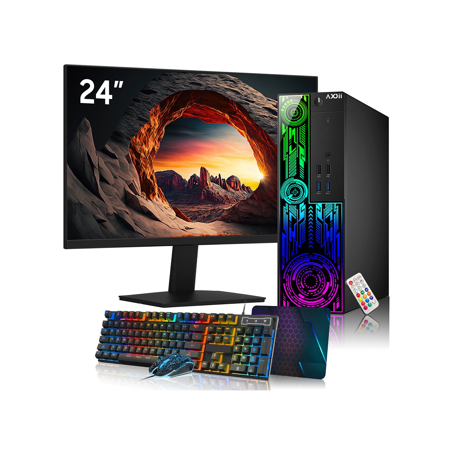 AXOII Electra Gaming Desktop PC, Intel Core i7 Processor, Graphics Card - AMD RX 550 / GT1030, 16GB DDR4 RAM, 512GB - 1TB NVMe SSD, 24/27 Inch FHD Monitor, Bluetooth - Windows 11 Pro