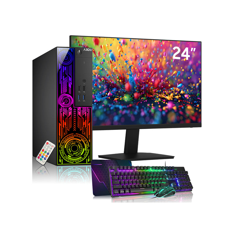 AXOII Electra Gaming Desktop PC, Intel Core i7 Processor, Graphics Card - AMD RX 550 / GT1030, 16GB DDR4 RAM, 512GB - 1TB NVMe SSD, 24/27 Inch FHD Monitor, Bluetooth - Windows 11 Pro