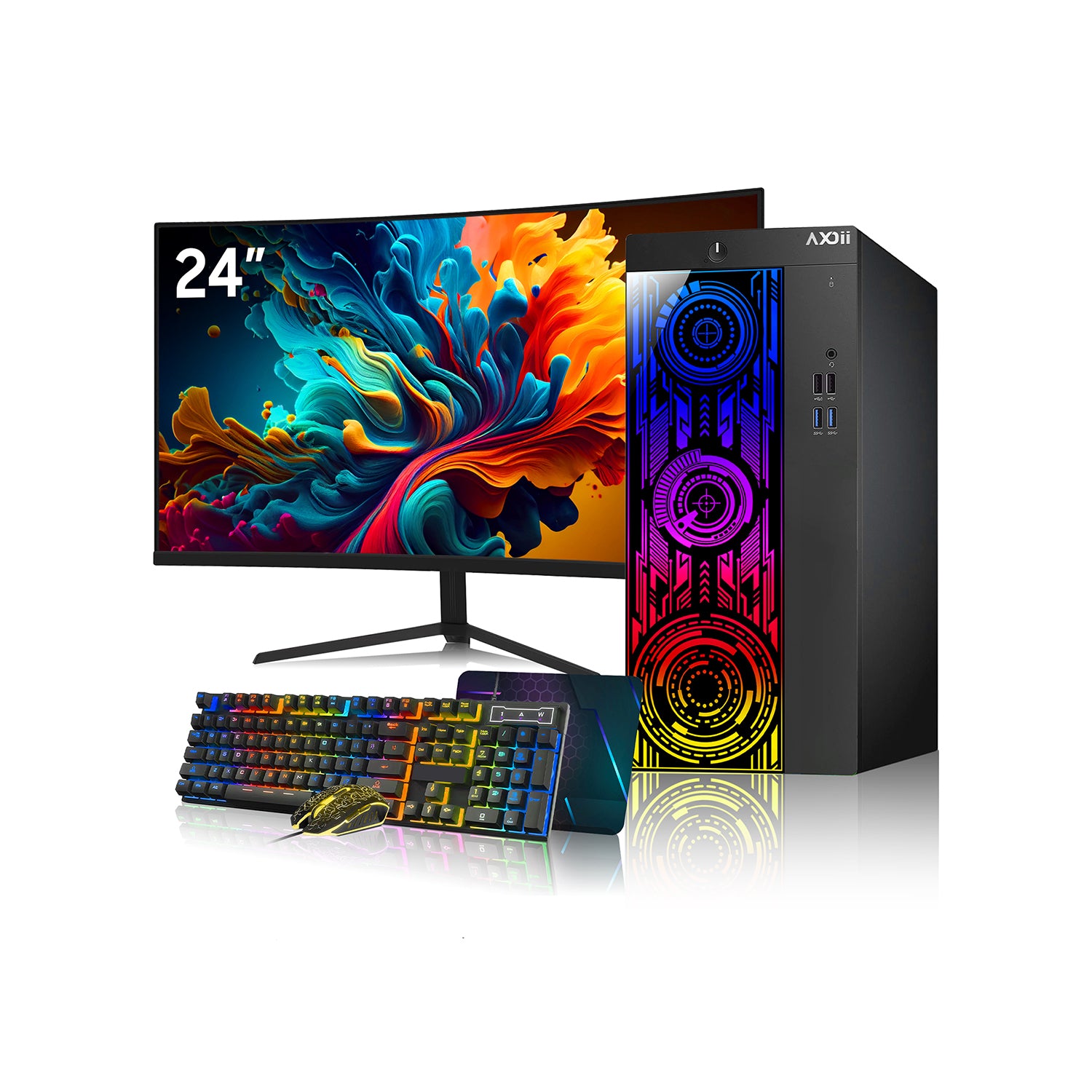 AXOII Electra Gaming PC, Intel Core i5/i7 Processor, Graphics Card - GTX 1050 / GTX 1650 / RTX 3050, 32GB DDR4 RAM, 1TB M.2 NVMe SSD, 24/27 Inch Gaming Monitor, Bluetooth - Windows 11 Pro