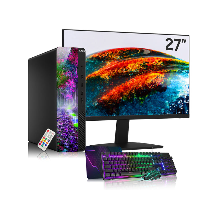 AXOII RGB Desktop PC Bundle with 24" / 27" Display FHD Monitor - Intel Core i5 / i7 - 8th Gen Processor, 16GB DDR4 RAM, 256GB / 512GB SSD, Wi-Fi, Windows 11 Pro - Refurbished