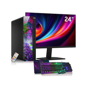 AXOII RGB Desktop PC Bundle with 24" / 27" Display FHD Monitor - Intel Core i5 / i7 - 8th Gen Processor, 16GB DDR4 RAM, 256GB / 512GB SSD, Wi-Fi, Windows 11 Pro - Refurbished