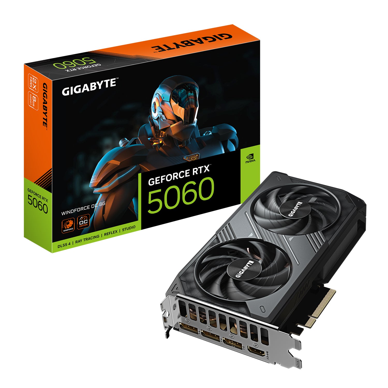 GIGABYTE GeForce RTX 5060 WINDFORCE OC 8G Graphics Card - 3D Active fan With HAWK Fan, 8GB GDDR7, 128-Bit Memory, 3x Display Port / HDMI - (GV-N5060WF2OC-8GD)