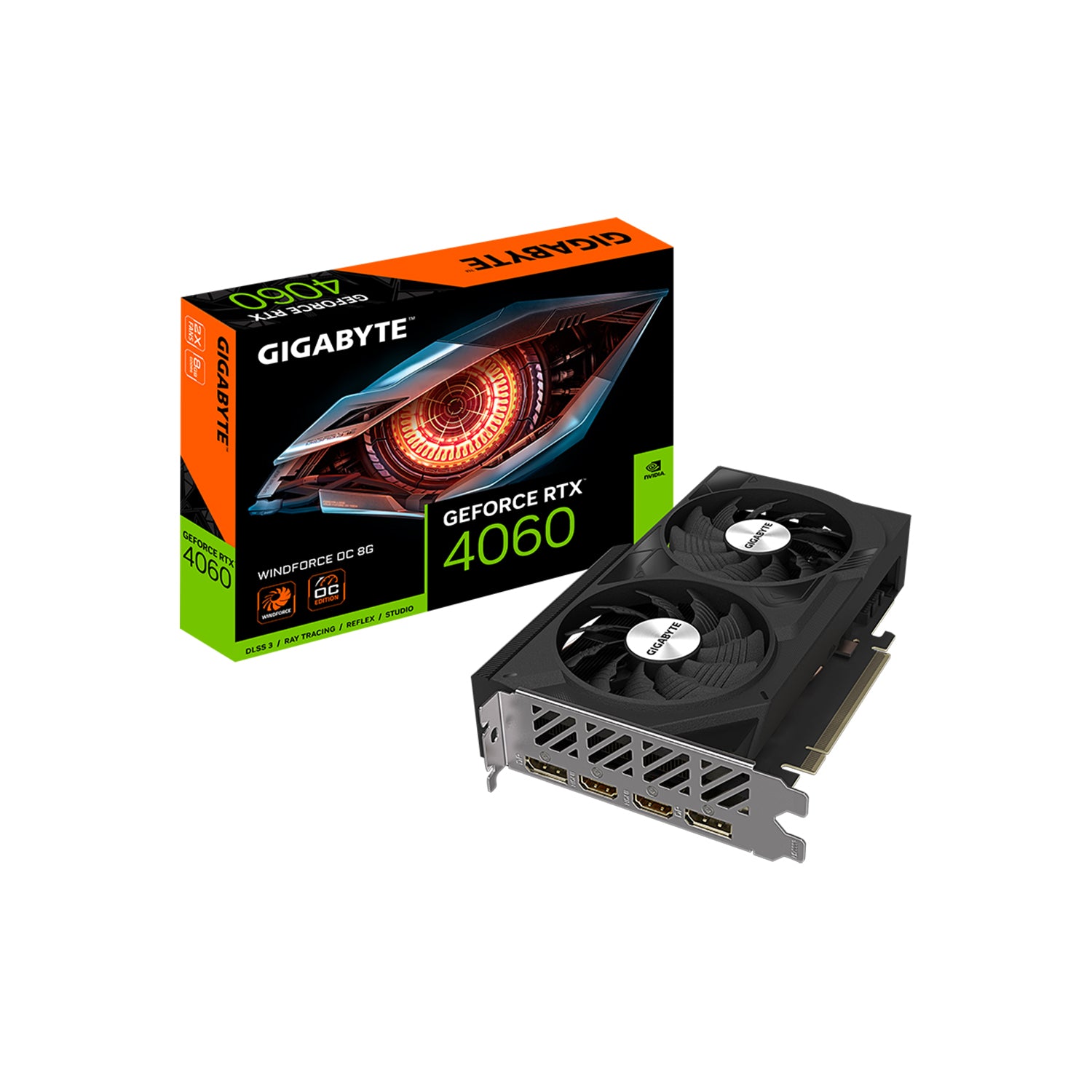 GIGABYTE GeForce RTX 4060 WINDFORCE OC 8G Graphics Card | 3D Active fan With Unique Blade Fan | 8GB GDDR6 | 2x HDMI, 2x Display Port - (GV-N4060WF2OC-8GD)