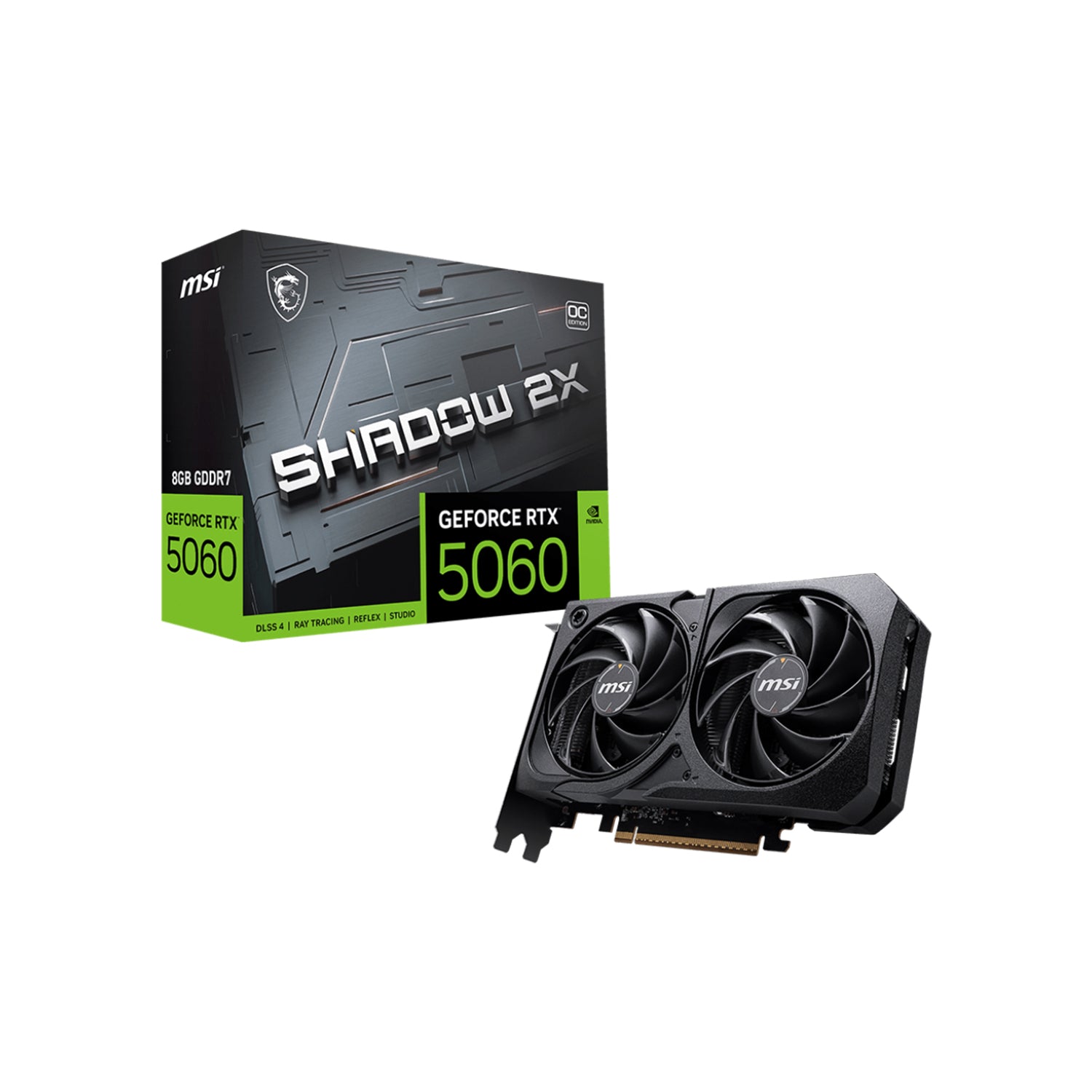 MSI GeForce RTX 5060 8G SHADOW 2X OC Graphics Card, 8GB GDDR7, 128-Bit Memory, Dual-Fan Thermal Design With TORX Fan 5.0, 3x Display Port / HDMI - (G5060-8S2C)