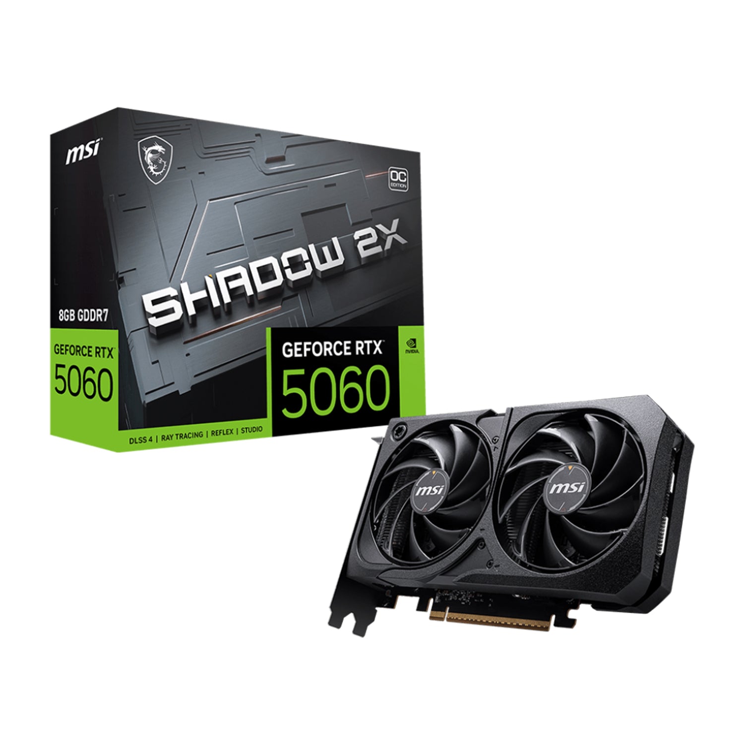 MSI GeForce RTX 5060 8G SHADOW 2X OC Graphics Card, 8GB GDDR7, 128-Bit Memory, Dual-Fan Thermal Design With TORX Fan 5.0, 3x Display Port / HDMI - (G5060-8S2C)