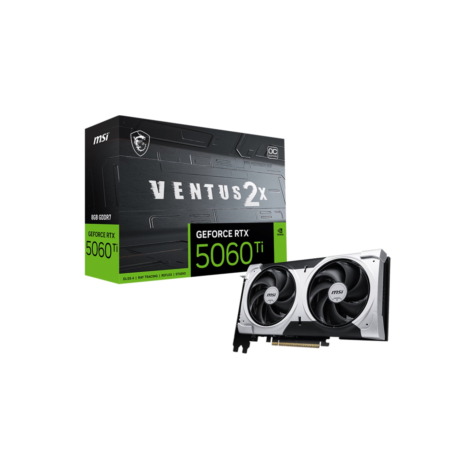 MSI GeForce RTX 5060 Ti 8G VENTUS 2X OC PLUS Graphics Card, 8GB GDDR7, 128-Bit Memory, Dual-Fan Thermal Design With StormForce Fan, Display Port / HDMI - (G506T-8V2CP)