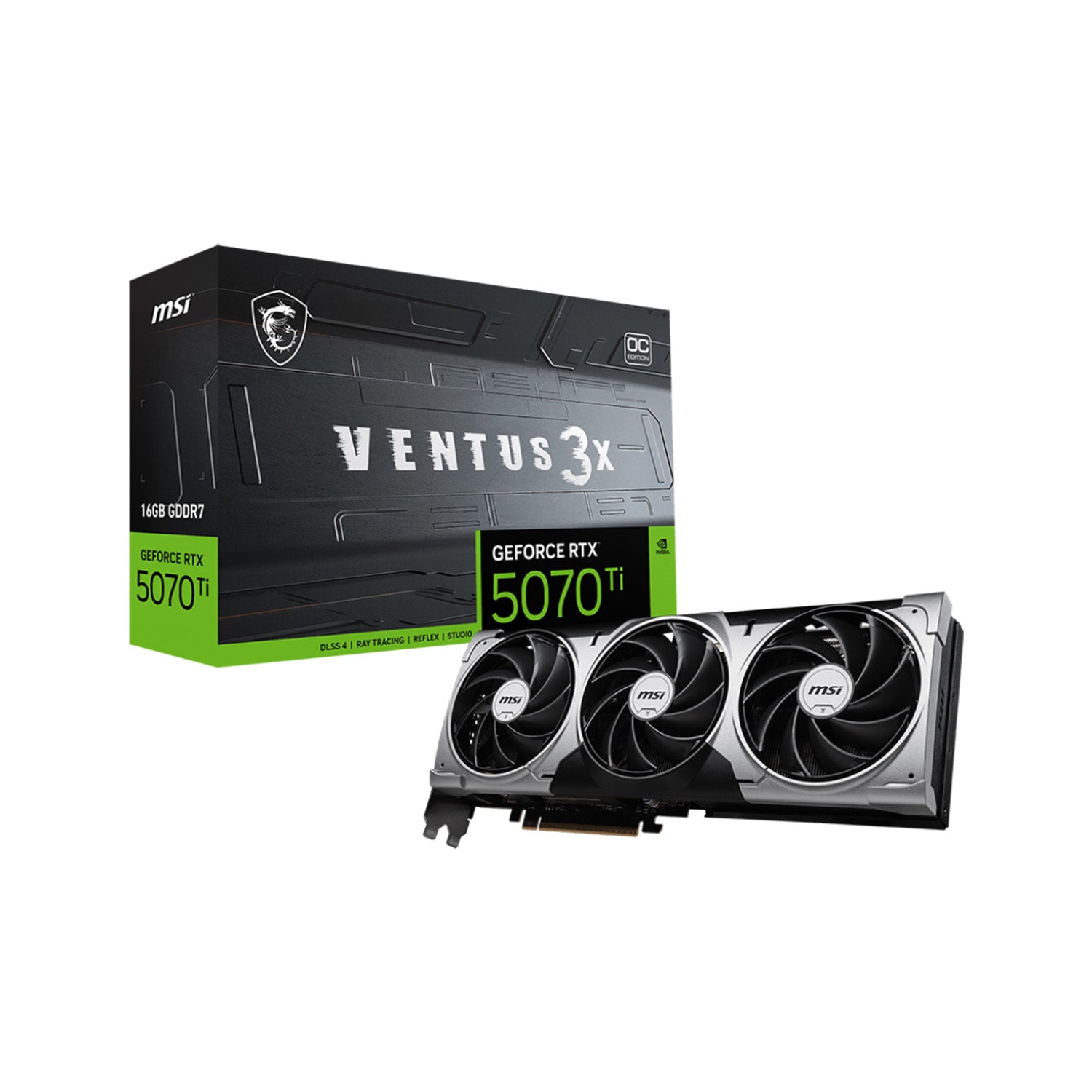 MSI GeForce RTX 5070 Ti 16G VENTUS 3X 0C Graphics Card, 16GB GDDR7, 256-Bit Memory, Triple-Fan Thermal Design With TORX FAN 5.0, 3x Display Port / HDMI - (G507T-16V3C)