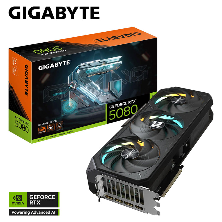 GIGABYTE GeForce RTX 5080 GAMING OC Graphics Card - 16GB GDDR7, 256-Bit Memory, WindForce Cooling System With HAWK Fan, 3 x DisplayPort / HDMI - (GV-N5080GAMING OC-16GD)