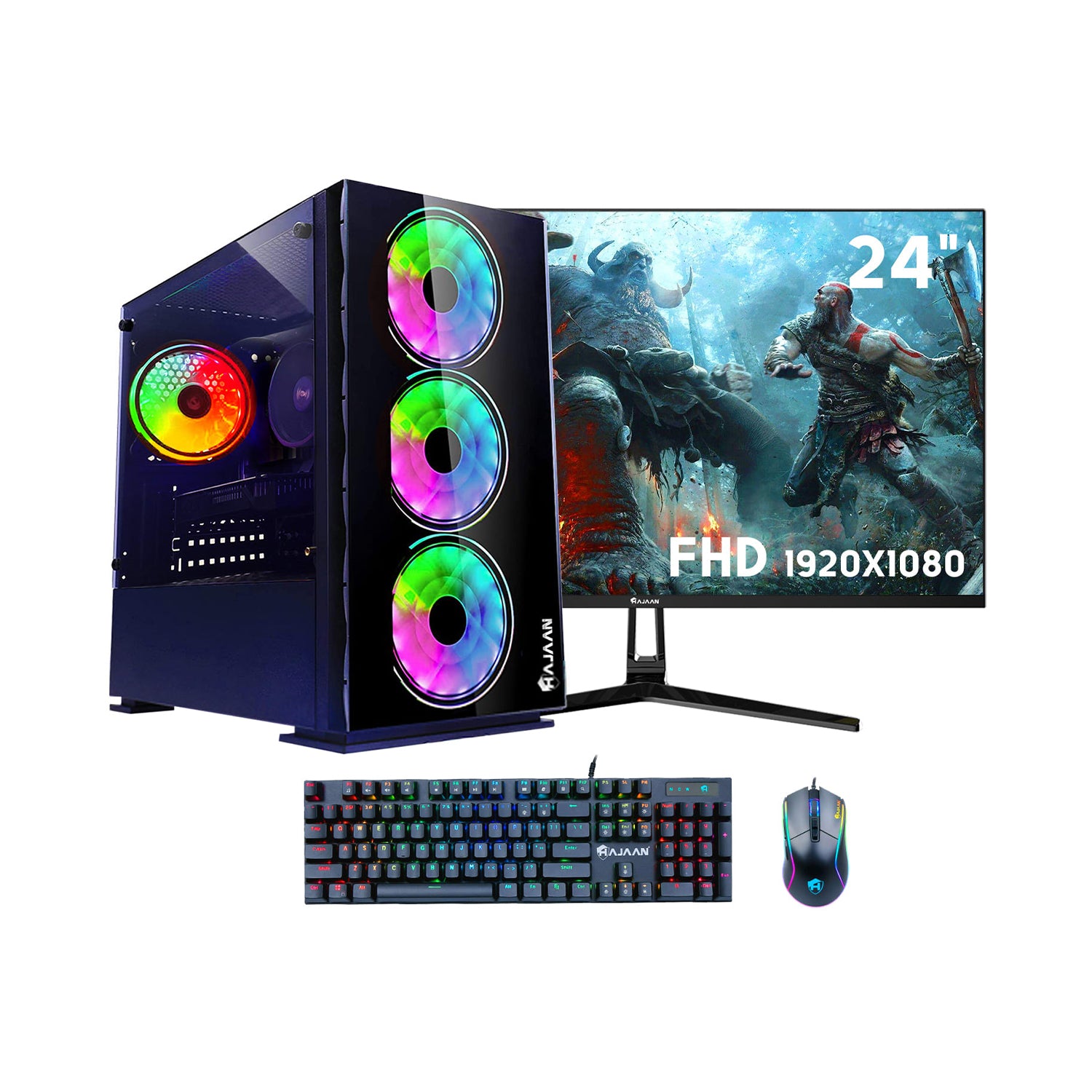 HAJAAN BREZEE Gaming Tower PC - AMD Ryzen 5 5600X, Graphics Card - RX 580 / GTX 1660s / RTX 3050/ 3060/ 4060, 32GB DDR4 RAM, 1TB NVMe - 2TB NVMe M.2 SSD, 24 Inch/ 27 Inch Curved Gaming Monitor, Windows 11 Pro, Gaming keyboard and Mouse