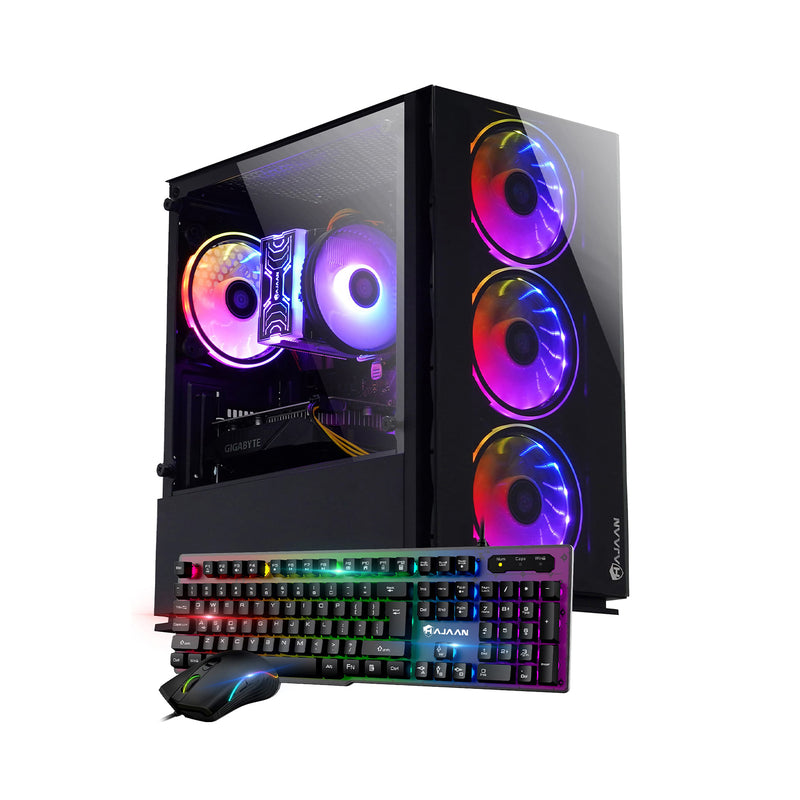 HAJAAN BREZEE Gaming Tower PC - AMD Ryzen 5 5600X /  Graphics Card - RX 580, GTX 1660s, RTX 3050, 3060, 4060 / 32GB DDR4 RAM / 1TB NVMe - 2TB NVMe M.2 SSD / Windows 11 Pro / WiFi / Gaming keyboard and Mouse