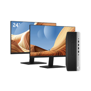 HP G4 SFF Desktop PC - Intel Core i7 - 8th Gen Up to 4.60 GHz Processor, 16GB DDR4 RAM, 256GB - 512GB SSD + 500GB HDD, Windows 11Pro, Dual New 24/27 inch FHD Monitor - Refurbished
