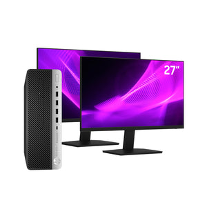 HP G4 SFF Desktop PC - Intel Core i7 - 8th Gen Up to 4.60 GHz Processor, 16GB DDR4 RAM, 256GB - 512GB SSD + 500GB HDD, Windows 11Pro, Dual New 24/27 inch FHD Monitor - Refurbished