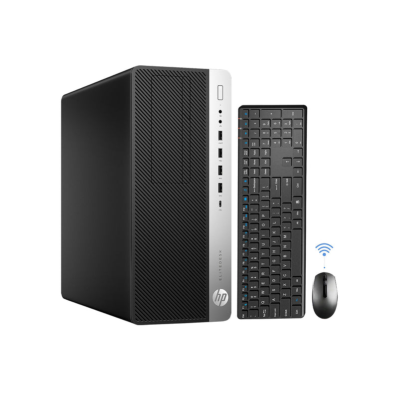 HP EliteDesk 800 G4 Desktop Tower High Performance PC (Intel Core i5 7th Gen Processor / 16GB - 32GB DDR4 RAM / 512GB - 2TB SSD / Windows 10 Pro) Wireless Keyboard and Mouse - Refurbished