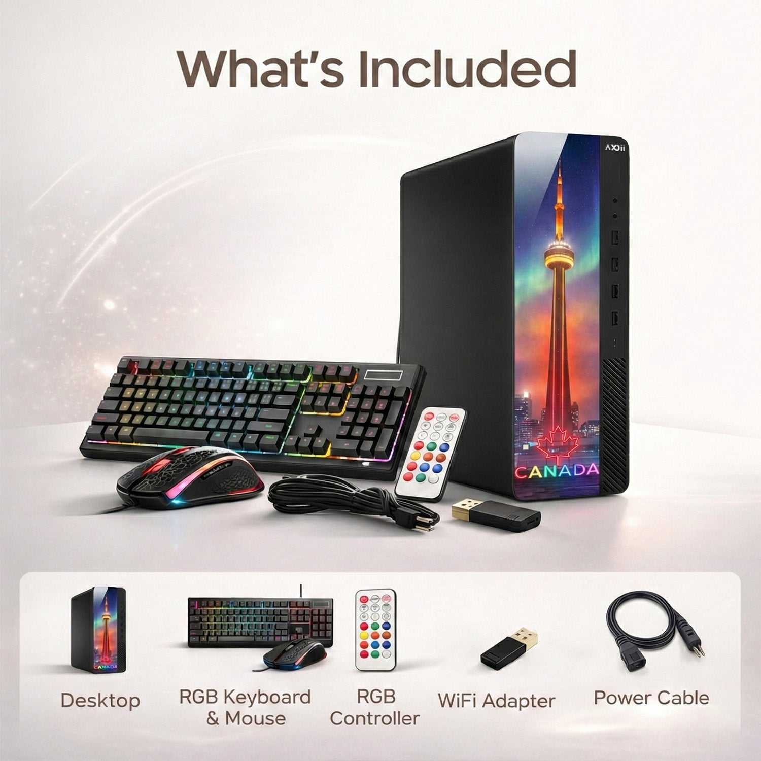 AXOII Northstar RGB Desktop PC With 24" / 27" Display FHD Monitor - Intel Core i5 / i7 - 8th Gen Processor, 16GB DDR4 RAM, 256GB / 512GB SSD, Wi-Fi, Windows 11 Pro - Refurbished