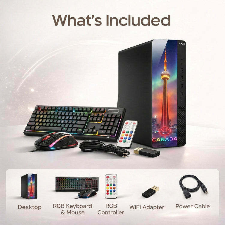 AXOII Northstar RGB Desktop PC With 24" / 27" Display FHD Monitor - Intel Core i5 / i7 - 8th Gen Processor, 16GB DDR4 RAM, 256GB / 512GB SSD, Wi-Fi, Windows 11 Pro - Refurbished