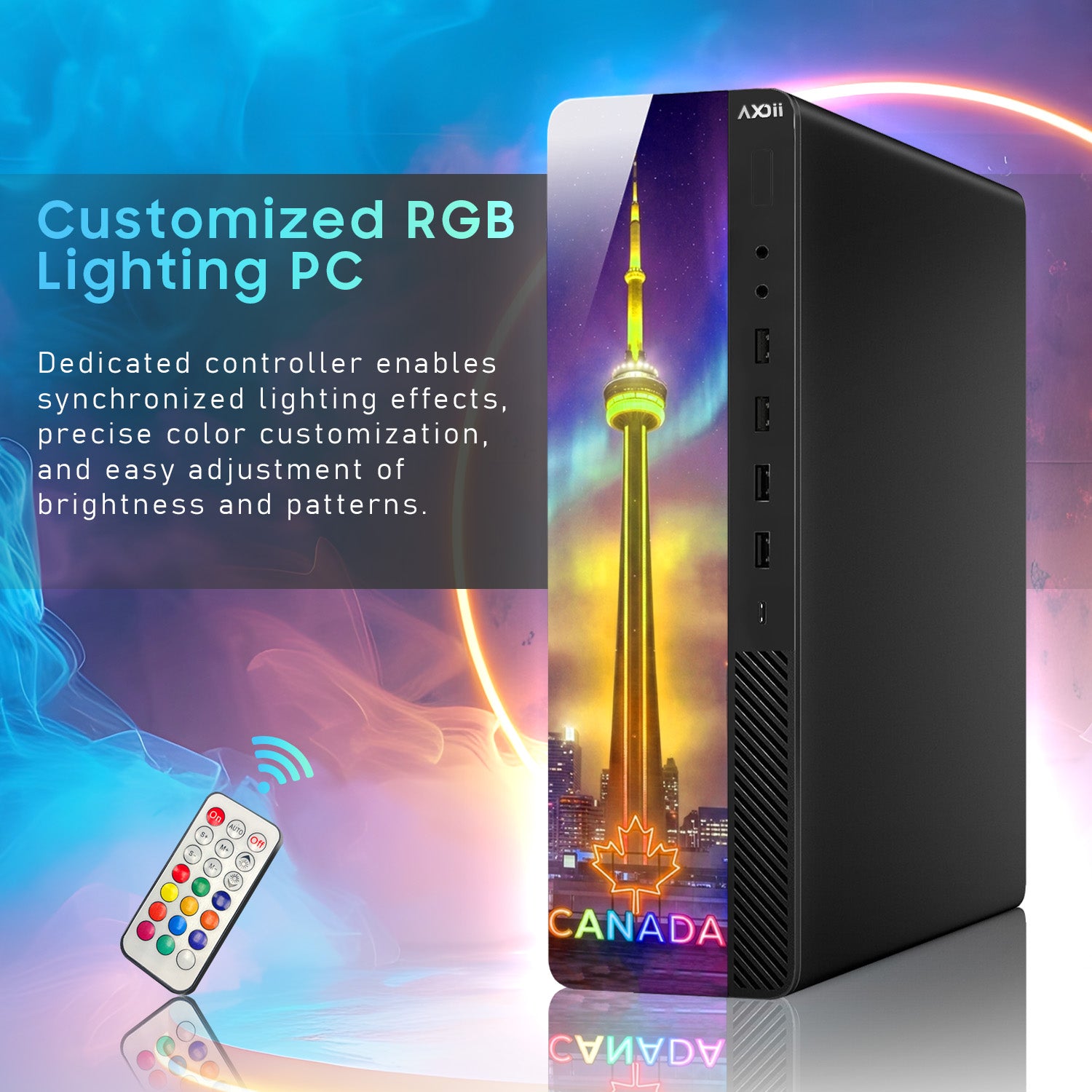 AXOII Northstar RGB Gaming Desktop PC - Intel Core i5 / i7, 16GB RAM, 512GB NVMe SSD, Dedicated Graphics (GT 1030 / RX 550 / RTX 3050), Windows 11 Pro - Refurbished
