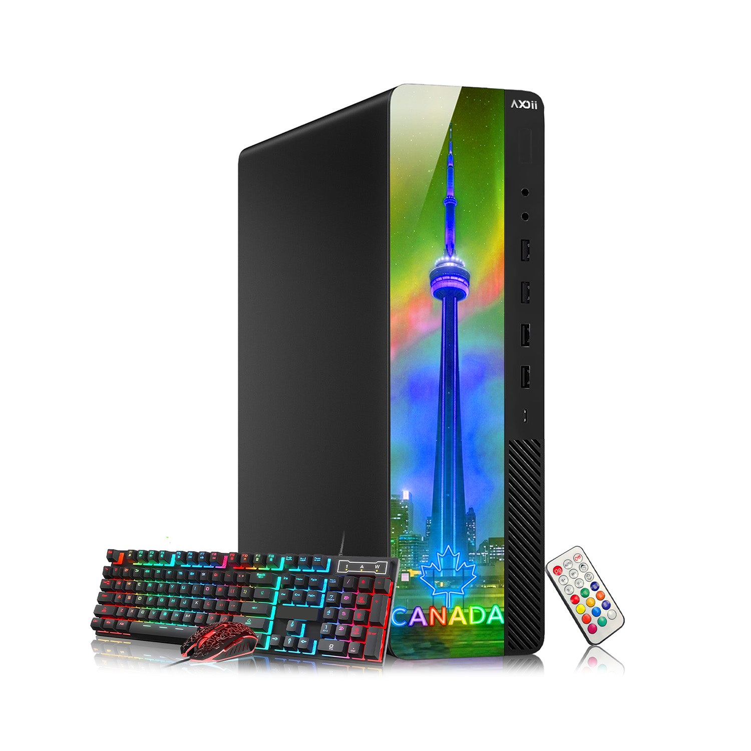 AXOII Northstar RGB Desktop PC With 24" / 27" Display FHD Monitor - Intel Core i5 / i7 - 8th Gen Processor, 16GB DDR4 RAM, 256GB / 512GB SSD, Wi-Fi, Windows 11 Pro - Refurbished