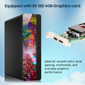 AXOII RGB Gaming Desktop PC – Intel Core i5 / i7, Dedicated Graphics (RX 550 / GT 1030 / RTX 3050), 16GB RAM, 512GB NVMe SSD, WiFi, Bluetooth, Windows 11 Pro - Refurbished