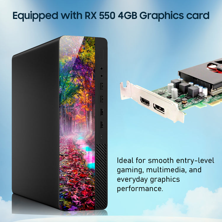 AXOII RGB Gaming Desktop PC – Intel Core i5 / i7, Dedicated Graphics (RX 550 / GT 1030 / RTX 3050), 16GB RAM, 512GB NVMe SSD, WiFi, Bluetooth, Windows 11 Pro - Refurbished