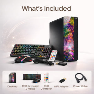 AXOII RGB Desktop PC Bundle with 24" / 27" Display FHD Monitor - Intel Core i5 / i7 - 8th Gen Processor, 16GB DDR4 RAM, 256GB / 512GB SSD, Wi-Fi, Windows 11 Pro - Refurbished