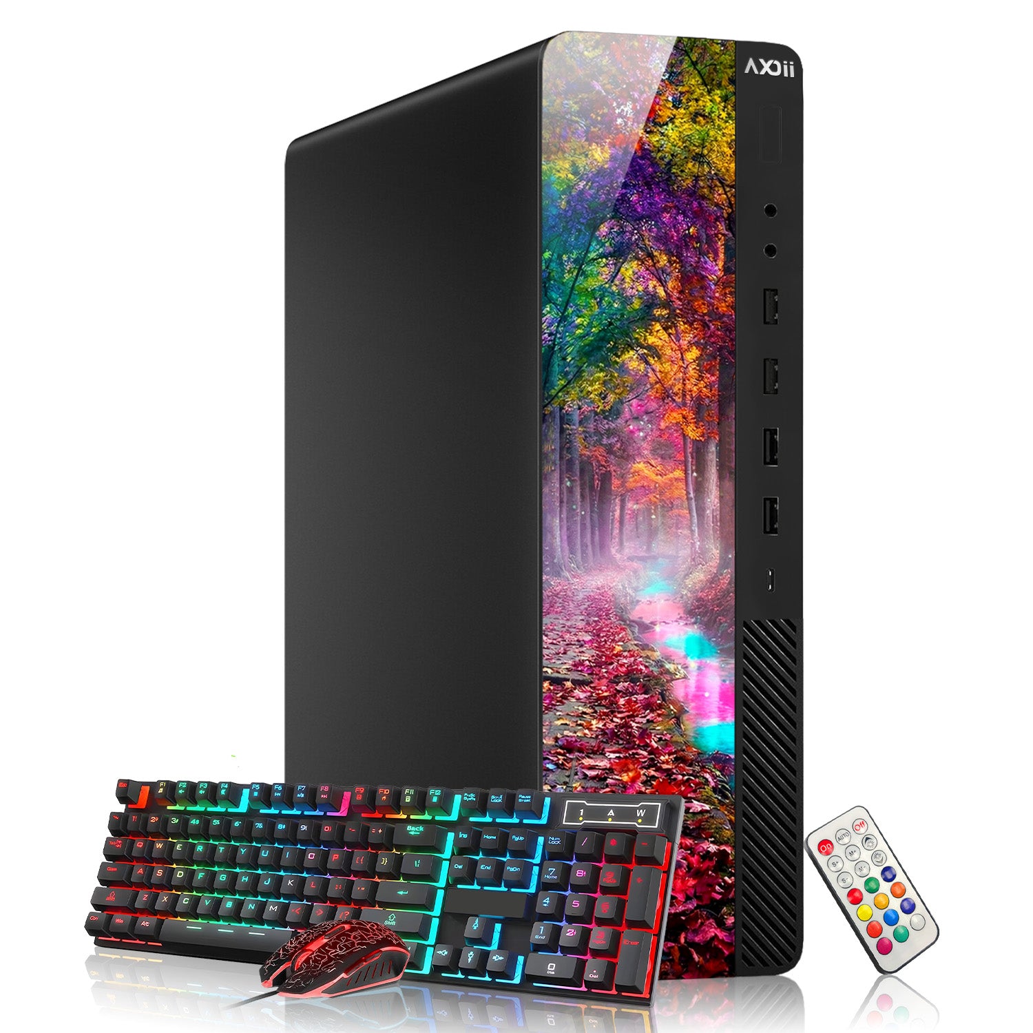 AXOII RGB Desktop PC Bundle with 24" / 27" Display FHD Monitor - Intel Core i5 / i7 - 8th Gen Processor, 16GB DDR4 RAM, 256GB / 512GB SSD, Wi-Fi, Windows 11 Pro - Refurbished