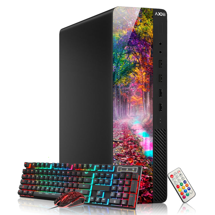 AXOII RGB Desktop PC Bundle with 24" / 27" Display FHD Monitor - Intel Core i5 / i7 - 8th Gen Processor, 16GB DDR4 RAM, 256GB / 512GB SSD, Wi-Fi, Windows 11 Pro - Refurbished