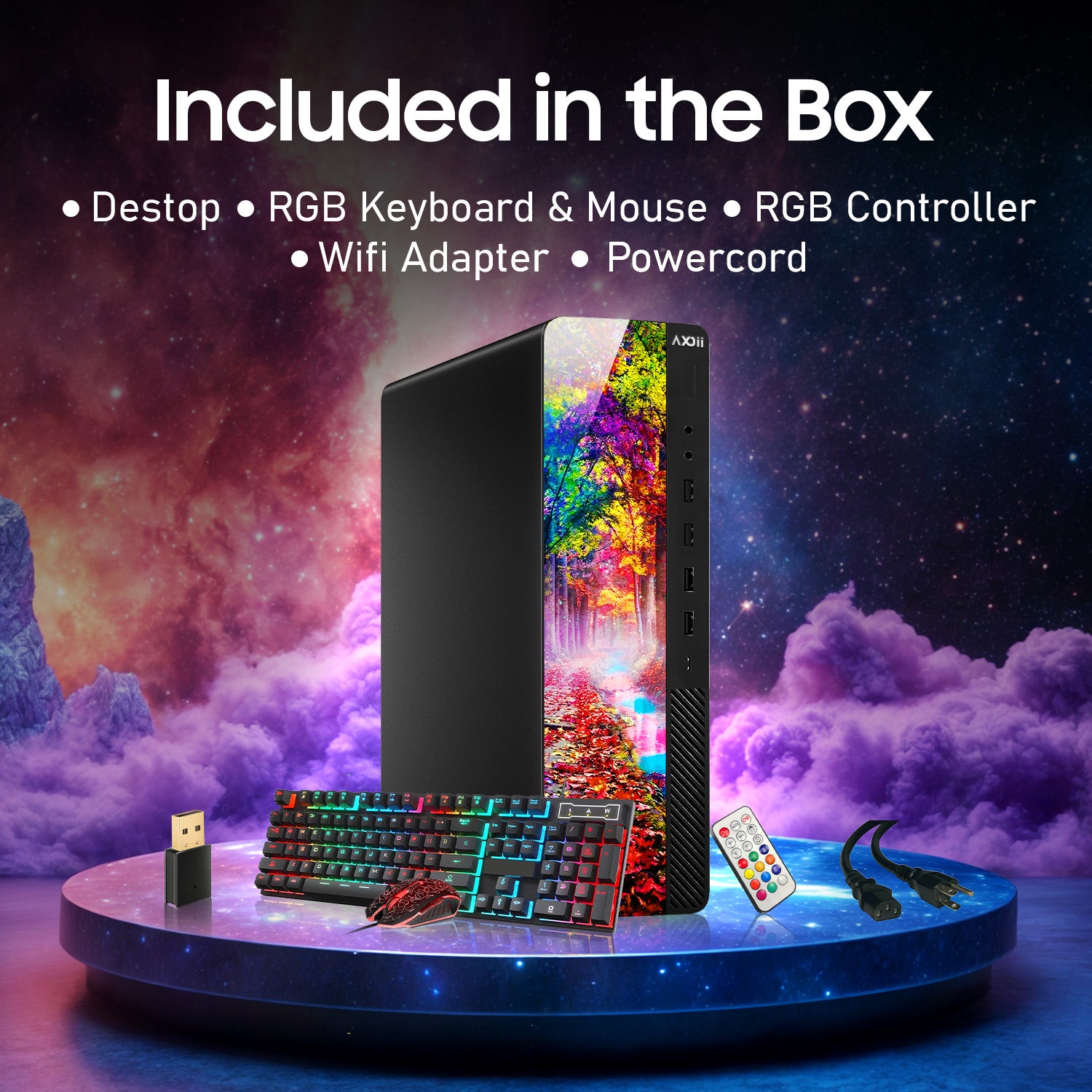 AXOII FLORA RGB Desktop PC - Intel Core i7 / i5, 16GB RAM, NVMe SSD (256GB / 512GB), WiFi, Bluetooth, Windows 11 Pro - Refurbished