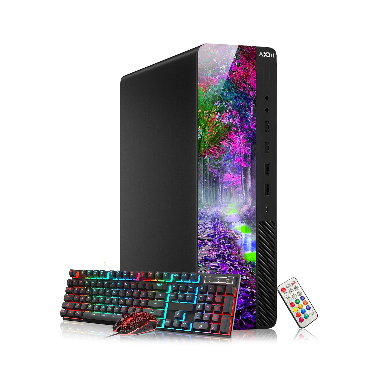 AXOII FLORA RGB Desktop PC - Intel Core i7 / i5, 16GB RAM, NVMe SSD (256GB / 512GB), WiFi, Bluetooth, Windows 11 Pro - Refurbished