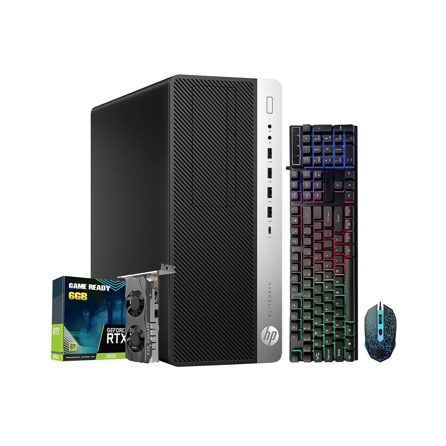 HP Computer EliteDesk 800 G4 Tower Gaming PC, GeForce RTX 3050 6GB GDDR6, Intel i7 Hexa-Core 8th Gen CPU, 16GB - 32GB DDR4 RAM, 1TB - 2TB SSD, Windows 10 Pro, RGB Keyboard Mouse, WIFI - Refurbished