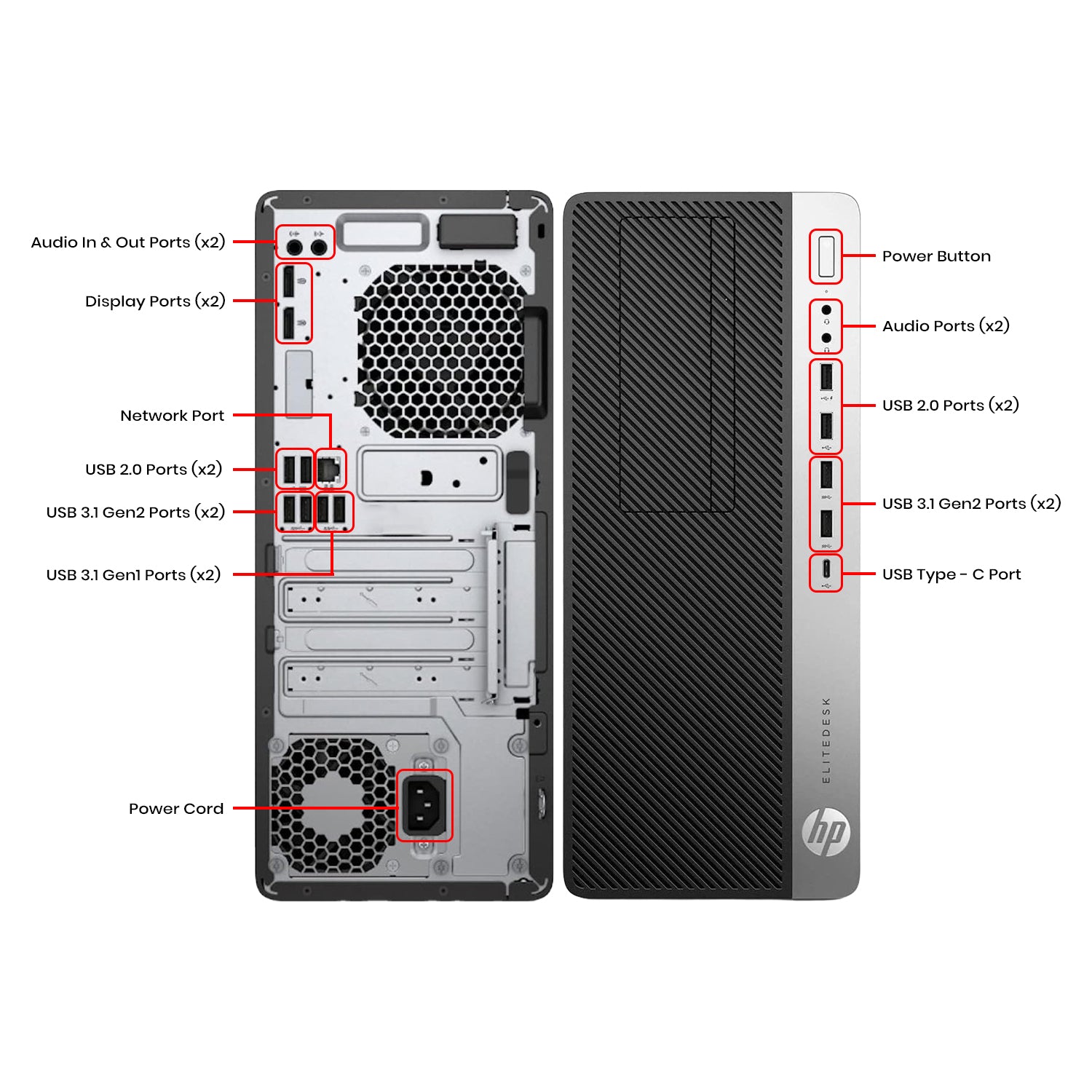 HP EliteDesk 800 G4 Tower PC, Intel i7 Hexa-Core 8th Gen Up to 4.60 GHz CPU, 16GB - 32GB DDR4 RAM, 512GB - 2TB SSD, Windows 11 Pro, Wired Keyboard Mouse, WIFI - Refurbished